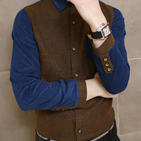 Fashion Korean Style Slim Long Sleeves Causal Shirts 907ASJ-CS29-58-Coffee - Thumbnail 1