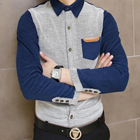 Fashion Korean Style Slim Long Sleeves Causal Shirts 907ASJ-CS29-58-Light Gray - Thumbnail 1