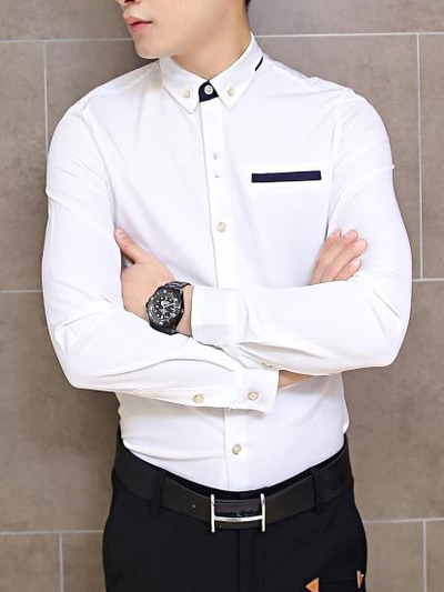 Fashion korean style slim long sleeves causal shirts 907asj-cs33-53-white