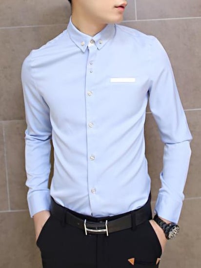 Fashion Korean Style Slim Long Sleeves Causal Shirts 907ASJ-CS33-53-Sky Blue