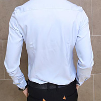 Fashion Korean Style Slim Long Sleeves Causal Shirts 907ASJ-CS33-53-Sky Blue - Thumbnail 3