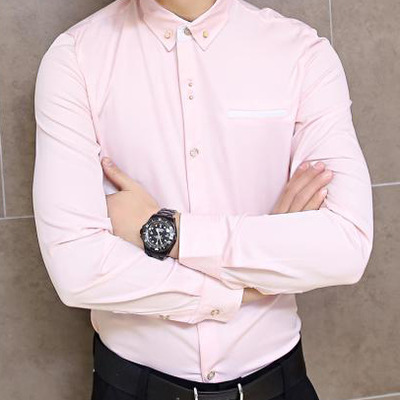 Fashion korean style slim long sleeves causal shirts 907asj-cs33-53-pink