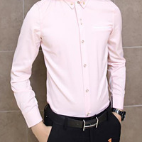 Fashion Korean Style Slim Long Sleeves Causal Shirts 907ASJ-CS33-53-Pink - Thumbnail 1