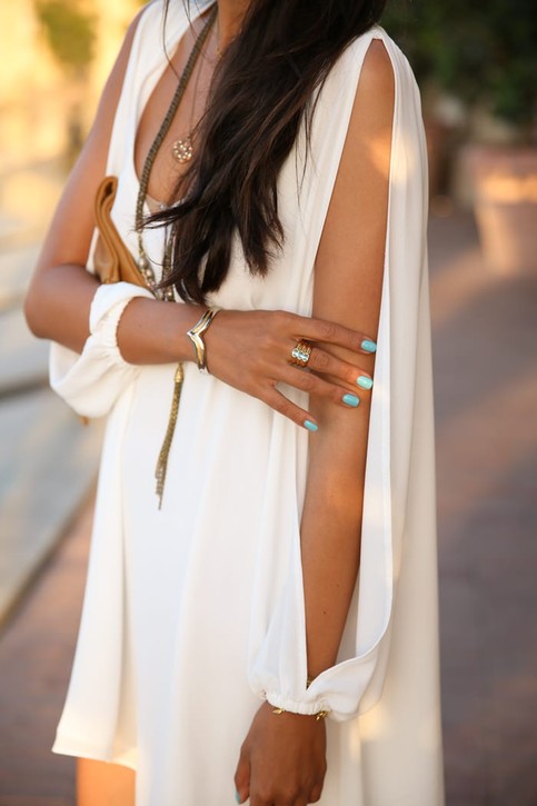 White Slit-Sleeve Dress 