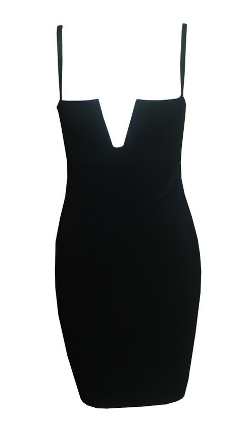 Deep V Bodycon Dress Black