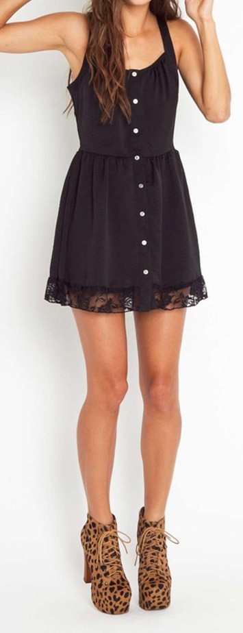 Black lace front fly breasted lace dress