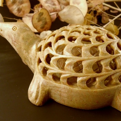 Undercut soapstone large turtle statue carving