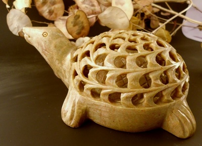 Undercut Soapstone Large Turtle Statue Carving