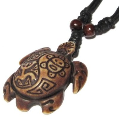 Sea turtle necklace with coqui taino and taino sun-(brown)-unisex adjustable