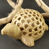 Undercut Soapstone Large Turtle Statue Carving - Thumbnail 4