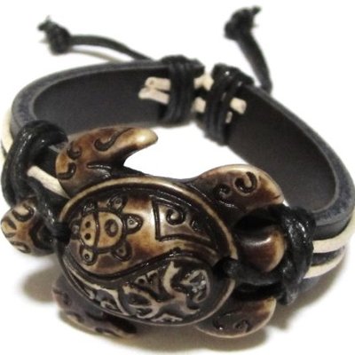 Sea turtle bracelet with coqui taino and taino sun-(brown)-unisex adjustable