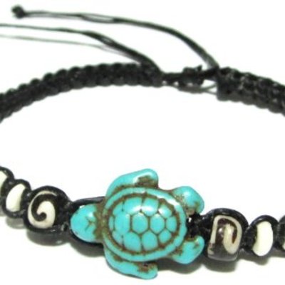Sea turtle hemp bracelet-w/turtle in turquoise-(black/turquoise/white)-unisex adjustable