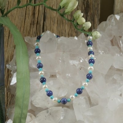 Sodalite, turquoise and pearl necklace