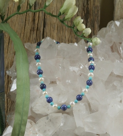 Sodalite, Turquoise and Pearl Necklace