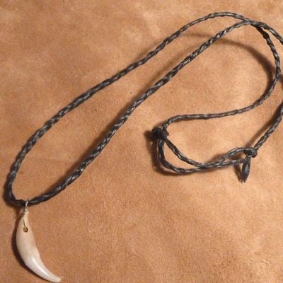 Real red fox canine fang on hand-braided adjustable braided cord