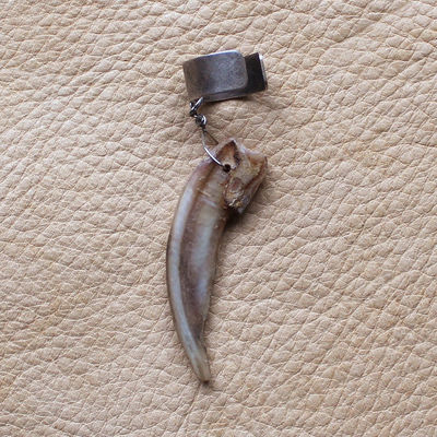 Real american badger claw on silver-plated brass ear cuff