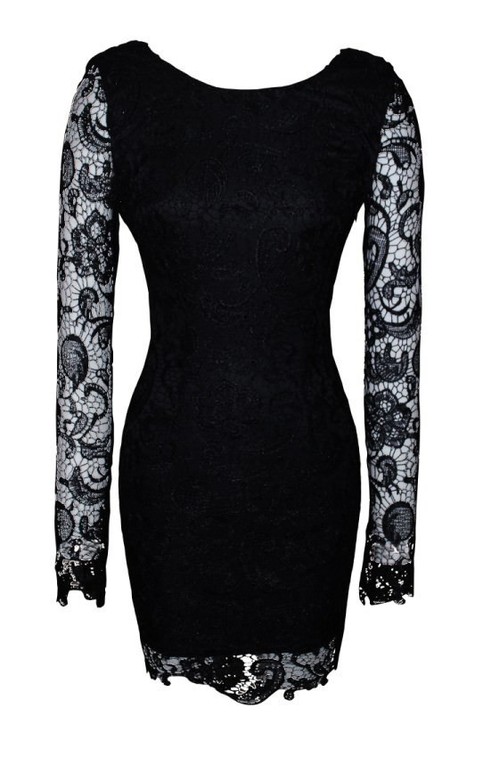 Black open back party dress long sleeve lace
