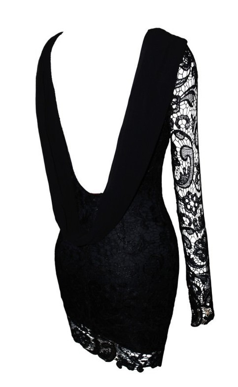 Black open back party dress long sleeve lace