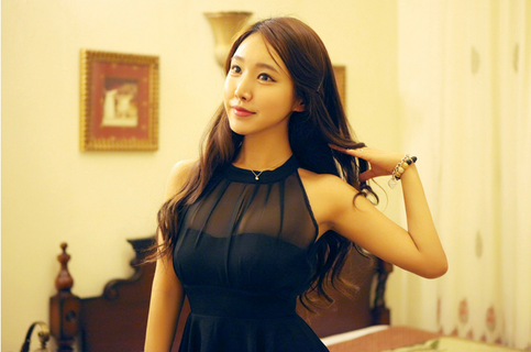 Waist Irregular Hem Chiffon Dress Black and Pink