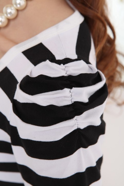 White black stripe long sleeve bow dress