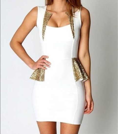 Sequined Gold and white peplum dress
