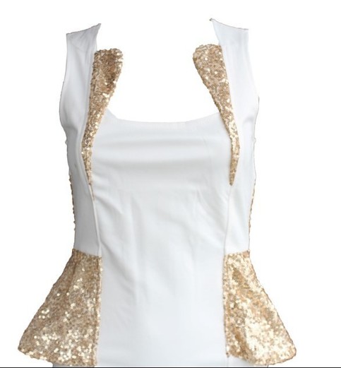 Sequined Gold and white peplum dress