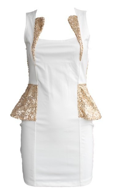 Sequined Gold and white peplum dress