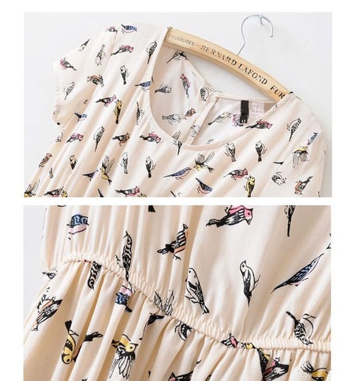 Bird printed short sleeve dress 