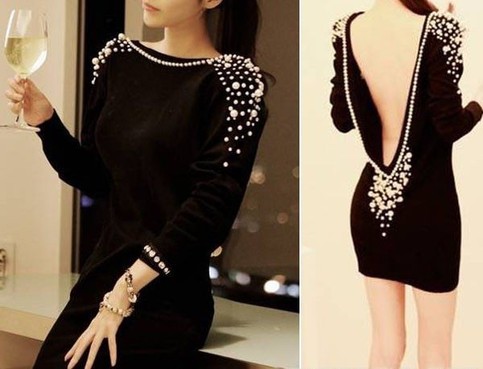 Womens Black dress with pearls