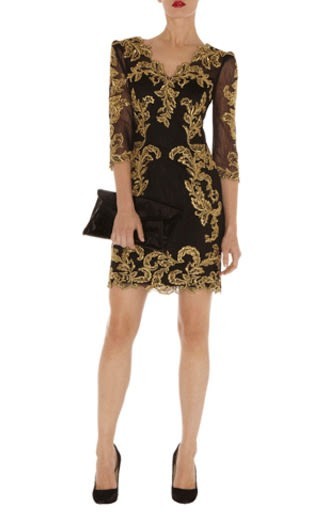 Black bright gold embroidery customs v-neck