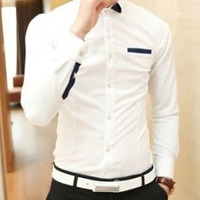 New Fashion Slim Long Sleeves Causal Shirts 907ASJ-CS28-43-Navy Blue - Thumbnail 3