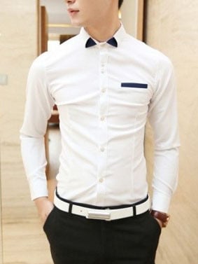 New Fashion Slim Long Sleeves Causal Shirts 907ASJ-CS28-43-White