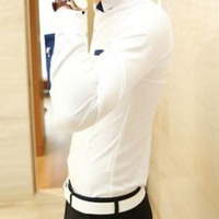 New Fashion Slim Long Sleeves Causal Shirts 907ASJ-CS28-43-White - Thumbnail 2