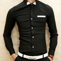 New Fashion Slim Long Sleeves Causal Shirts 907ASJ-CS28-43-White - Thumbnail 3