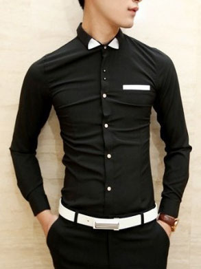 New fashion slim long sleeves causal shirts 907asj-cs28-43-black