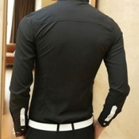 New Fashion Slim Long Sleeves Causal Shirts 907ASJ-CS28-43-Black - Thumbnail 3