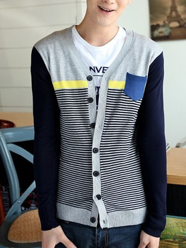 New Fashion Korean Style Round Neck Men Sweater 907ASJ-KS05-48-Yellow