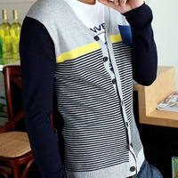 New Fashion Korean Style Round Neck Men Sweater 907ASJ-KS05-48-Yellow - Thumbnail 1