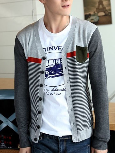 New Fashion Korean Style Round Neck Men Sweater 907ASJ-KS05-48-Red