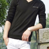 New Fashion Slim Long Sleeves Causal Shirts 907ASJ-T01-33-Black - Thumbnail 1