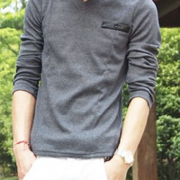 New Fashion Slim Long Sleeves Causal Shirts 907ASJ-T01-33-Black - Thumbnail 3