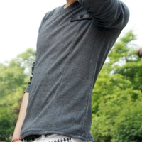 New Fashion Slim Long Sleeves Causal Shirts 907ASJ-T01-33-Dark Gray - Thumbnail 1