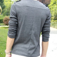 New Fashion Slim Long Sleeves Causal Shirts 907ASJ-T01-33-Dark Gray - Thumbnail 2