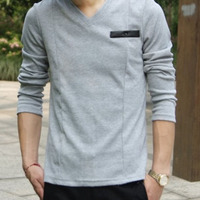 New Fashion Slim Long Sleeves Causal Shirts 907ASJ-T01-33-Dark Gray - Thumbnail 4