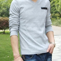 New Fashion Slim Long Sleeves Causal Shirts 907ASJ-T01-33-Light Gray - Thumbnail 1