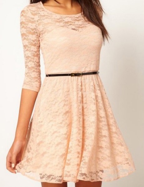 Neck 3/4 Sleeve Lace Dress Include Belt 