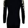 Gold Embroidered Puff Sleeve Mini Dress In Black-1