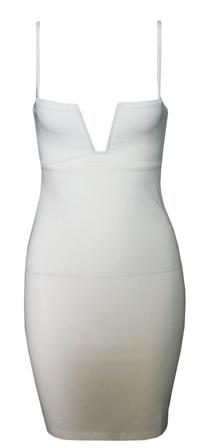 Deep V Bodycon Dress White