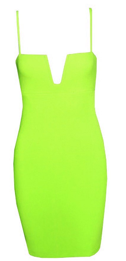 Deep V Bodycon Dress Neon