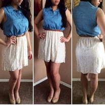 Chambray Lace Dress with Belt